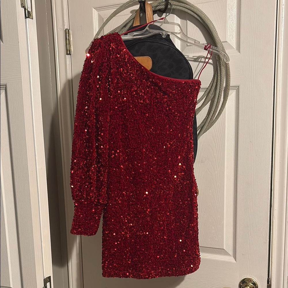 GB Girls Red Sequin One-Shoulder Dress